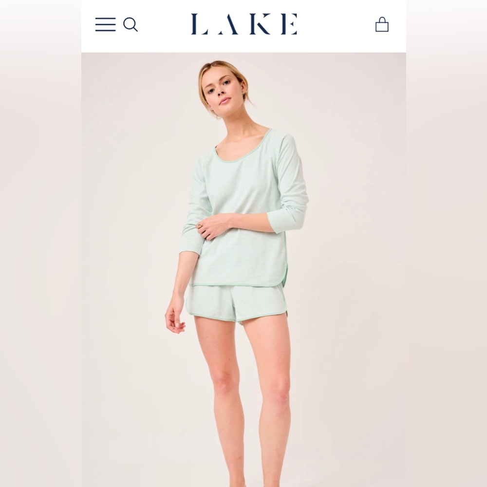 Lake Pajamas long / short set, size S, green and white stripes